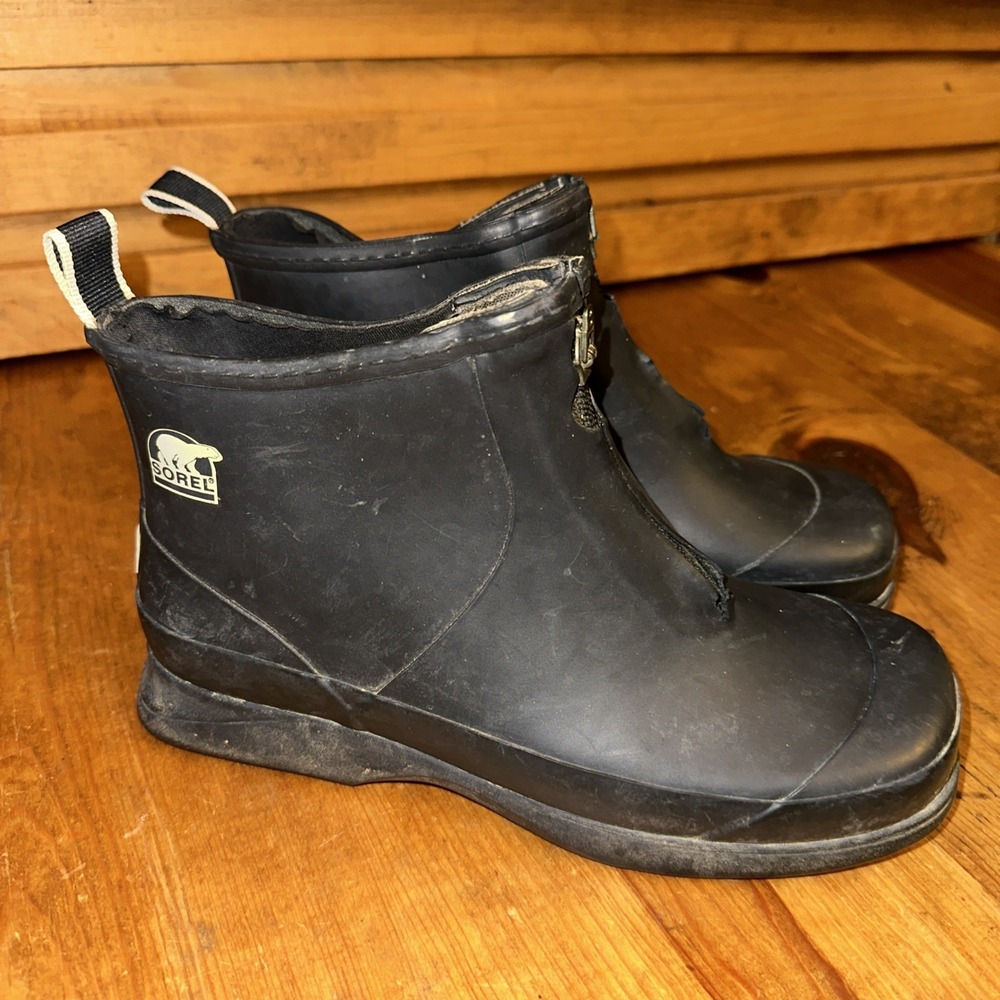 Sorel‎ Rain Gauge Zip Ankle Boots Women's US 7 Rubber Zip Up Shoes Black FLAW